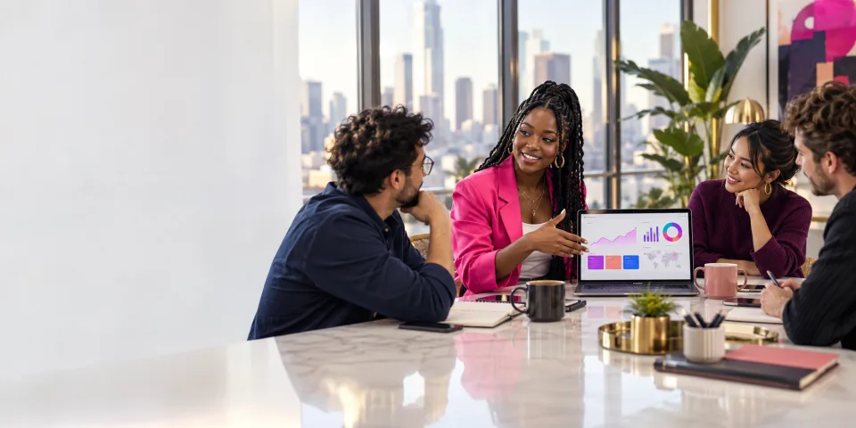 Creator presenting audience analytics to a marketing agency team