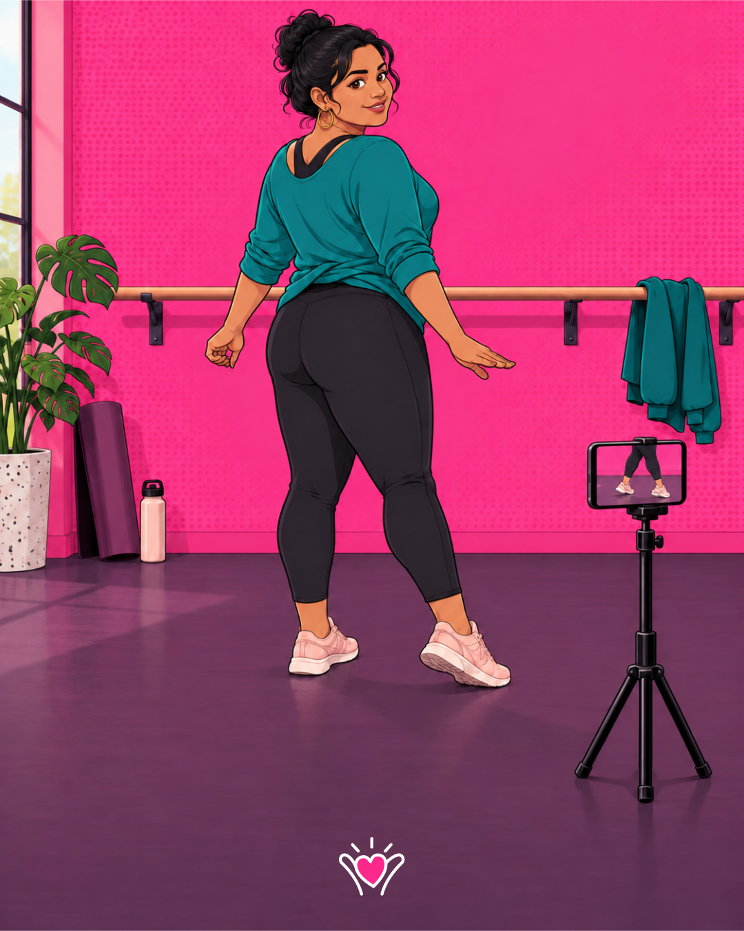A dance teacher filming a clearer view of her footwork after fans asked for help